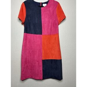 Julie Brown NYC Faux Suede Pink Color Block Short Sleeve Dress Retro Style XL